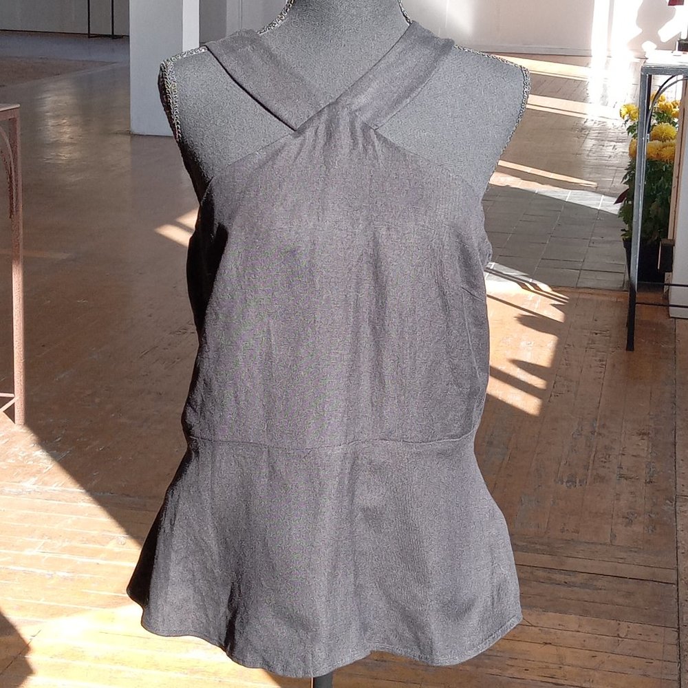 Women’s Black Cross-Neck Peplum Tank Top